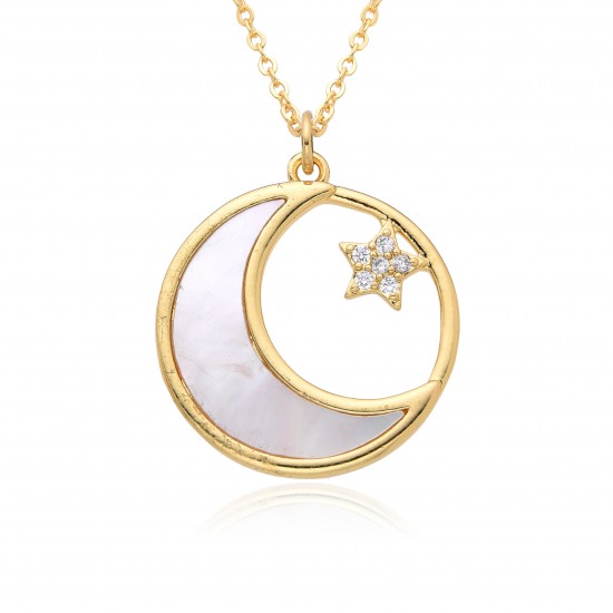 Instagram cross-border new personalized crescent-shaped necklaces for men and women in stock. Simple copper gold-plated zirconium-encrusted sweater chain, versatile Instagram cross-border new personalized crescent-shaped necklaces for men and women in stock. Simple copper gold-plated zirconium-encrusted sweater chain, versatile