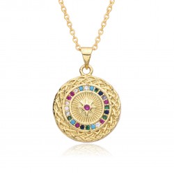 Youdaoplaceholder0 European and American fashion micro set color zircon necklace Simple round pendant necklace for women