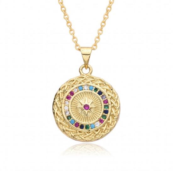 Youdaoplaceholder0 European and American fashion micro set color zircon necklace Simple round pendant necklace for women Youdaoplaceholder0 European and American fashion micro set color zircon necklace Simple round pendant necklace for women