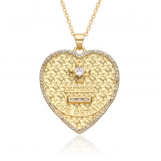 European and American new style simple hollow heart collarbone chain heart-shaped necklace for women, copper-plated real gold zircon necklace h147 European and American new style simple hollow heart collarbone chain heart-shaped necklace for women, copper-plated real gold zircon necklace h147
