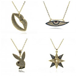 Cross-border copper-plated 18k real gold slightly inlaid light luxury zircon pendant, versatile necklace, personalized octagonal star trend collarbone chain