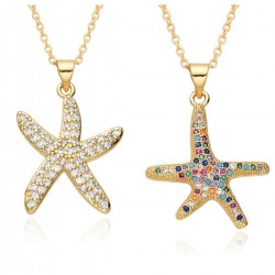 The French light luxury style zircon starfish pendant women's necklace, set with zircon real gold and coated copper pendant necklace, is niche