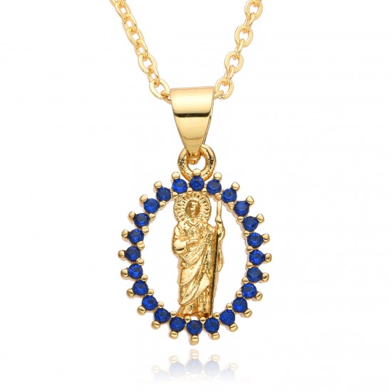 European and American cross-border religious personality statue collarbone chain Zircon eco-friendly copper material pendant necklace copper plating 18kB181 European and American cross-border religious personality statue collarbone chain Zircon eco-friendly copper material pendant necklace copper plating 18kB181
