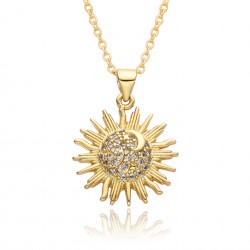 A variety of golden copper pendants studded with diamonds, zircon starfish, sunflower, O-shaped necklaces, women's accessories, and cute girl pendants