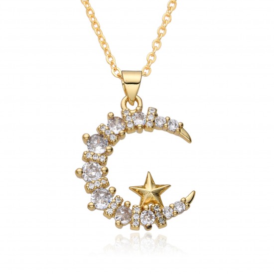 The new European and American ethnic style slightly set zircon sun and moon necklace pendant features a light luxury and niche design with a cold collarbone chain The new European and American ethnic style slightly set zircon sun and moon necklace pendant features a light luxury and niche design with a cold collarbone chain