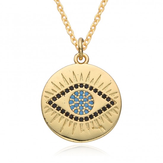 Amazon Europe and America cross-border micro-set colored diamond Bohemian Devil's Eye Disc pendant necklace Amazon Europe and America cross-border micro-set colored diamond Bohemian Devil's Eye Disc pendant necklace