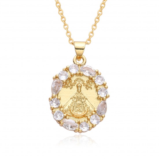 Oval-shaped copper slightly set zircon Virgin Mary pendant, women's O-shaped necklace, unisex, popular foreign trade accessory Oval-shaped copper slightly set zircon Virgin Mary pendant, women's O-shaped necklace, unisex, popular foreign trade accessory