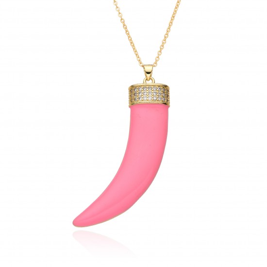 Popular European and American trendy sweater chain, white oil-dripping copper slightly inlaid zircon horn pendant necklace, women's cross-border stock Popular European and American trendy sweater chain, white oil-dripping copper slightly inlaid zircon horn pendant necklace, women's cross-border stock