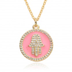 Oil-dropped diamond-encrusted palm necklace for women, fashionable and versatile, with a high-end feel. Zircon pendant, a small cross-border square accessory from Europe and America