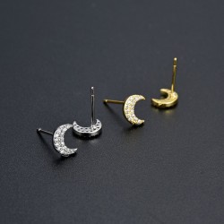 Cross-border European, American and Korean version diamond-encrusted zircon CZ moon earrings, color-preserving gold and silver women's earrings, fresh and sweet in stock