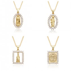 Amazon square Virgin zirconia necklace pendant for women, retro fashion, individual elegance, colorful micro-set electroplated jewelry