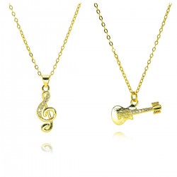 New European and American copper-plated 18k gold guitar necklace, music fashion pendant, simple and individual, suitable for both men and women, sweater chain