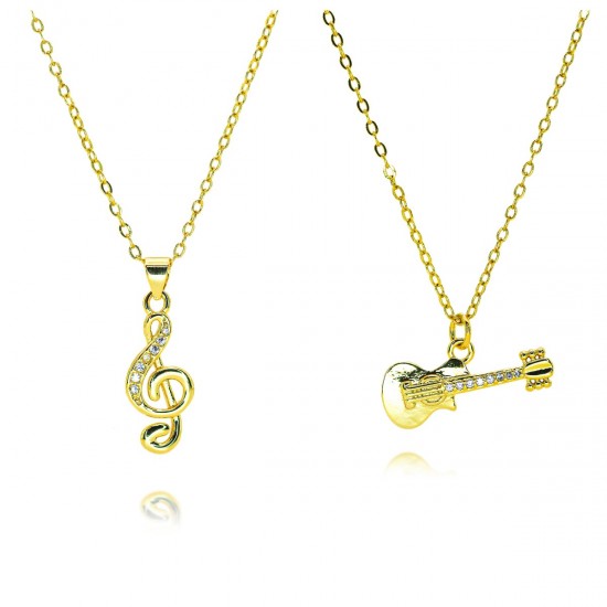 New European and American copper-plated 18k gold guitar necklace, music fashion pendant, simple and individual, suitable for both men and women, sweater chain New European and American copper-plated 18k gold guitar necklace, music fashion pendant, simple and individual, suitable for both men and women, sweater chain