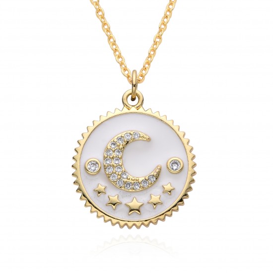 Cross-border sources of European and American fashion oil-drop moon and star geometric pendant necklaces, INS copper micro-set accessories Cross-border sources of European and American fashion oil-drop moon and star geometric pendant necklaces, INS copper micro-set accessories