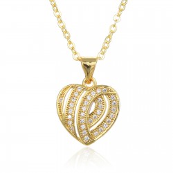 European and American jewelry, fashionable diamond-encrusted striped heart-shaped pendant necklace, women's collarbone chain, zircon CZ sweater chain design sense