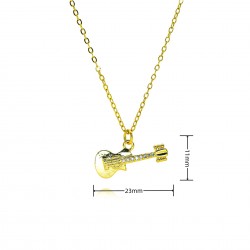 New European and American copper-plated 18k gold guitar necklace, music fashion pendant, simple and individual, suitable for both men and women, sweater chain