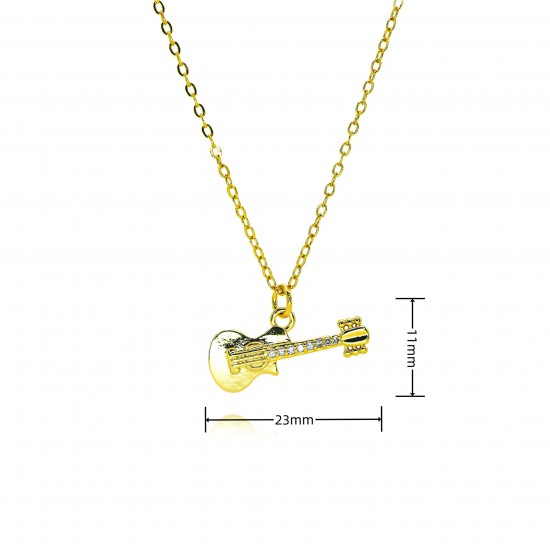 New European and American copper-plated 18k gold guitar necklace, music fashion pendant, simple and individual, suitable for both men and women, sweater chain New European and American copper-plated 18k gold guitar necklace, music fashion pendant, simple and individual, suitable for both men and women, sweater chain