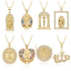 Cross-border exclusive personalized design micro-set zircon color fashionable light luxury trendy necklace, Death Scythe copper gold-plated