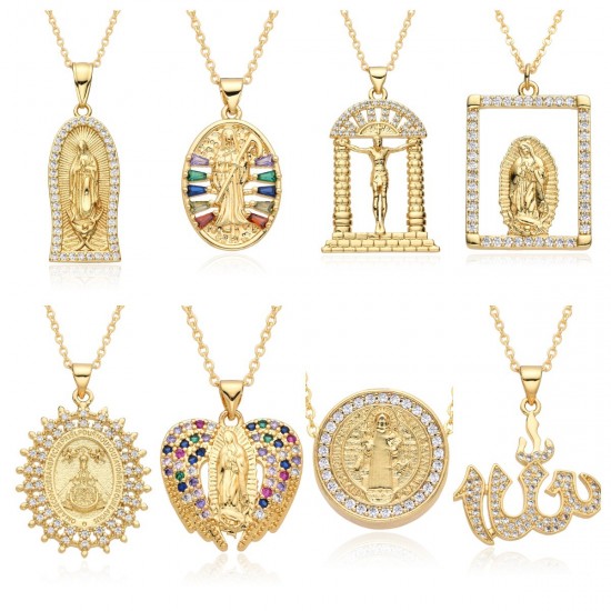 Cross-border exclusive personalized design micro-set zircon color fashionable light luxury trendy necklace, Death Scythe copper gold-plated Cross-border exclusive personalized design micro-set zircon color fashionable light luxury trendy necklace, Death Scythe copper gold-plated