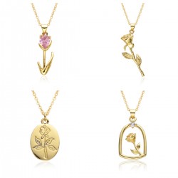 Fashionable commuting copper gold-plated one-stand rose personalized pendant necklace for women, European and American irregular collarbone chain for women