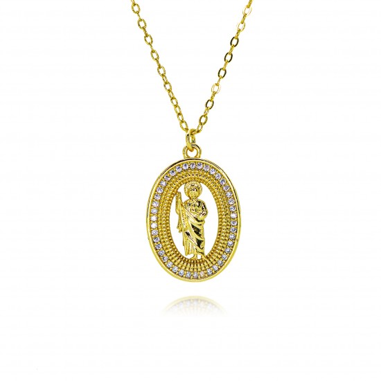 European and American cross-border religious personality statue collarbone chain Zircon Catholic Virgin Mary pendant necklace copper plated with 18k real gold European and American cross-border religious personality statue collarbone chain Zircon Catholic Virgin Mary pendant necklace copper plated with 18k real gold