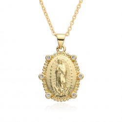 European and American cross-border religious personality statue collarbone chain Zircon eco-friendly copper material pendant necklace copper plating 18kB217