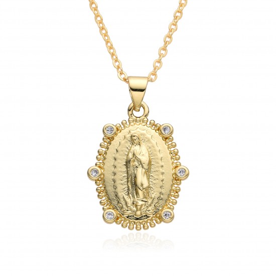 European and American cross-border religious personality statue collarbone chain Zircon eco-friendly copper material pendant necklace copper plating 18kB217 European and American cross-border religious personality statue collarbone chain Zircon eco-friendly copper material pendant necklace copper plating 18kB217