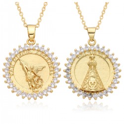 European and American ins simple Virgin Mary necklace for men and women, fashionable gold with zirconium lace and hollowed-out pendant that does not fade