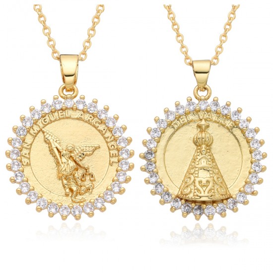 European and American ins simple Virgin Mary necklace for men and women, fashionable gold with zirconium lace and hollowed-out pendant that does not fade European and American ins simple Virgin Mary necklace for men and women, fashionable gold with zirconium lace and hollowed-out pendant that does not fade