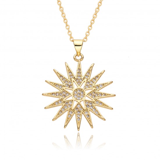 Sunflower pendant, European and American light luxury collarbone chain, copper plated with 18K real gold chain, zircon set, high-end light luxury necklace Sunflower pendant, European and American light luxury collarbone chain, copper plated with 18K real gold chain, zircon set, high-end light luxury necklace