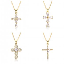 Cross-border Amazon's best-selling pearl zircon cross necklace for women is a niche, light luxury and personalized colored gemstone jewelry