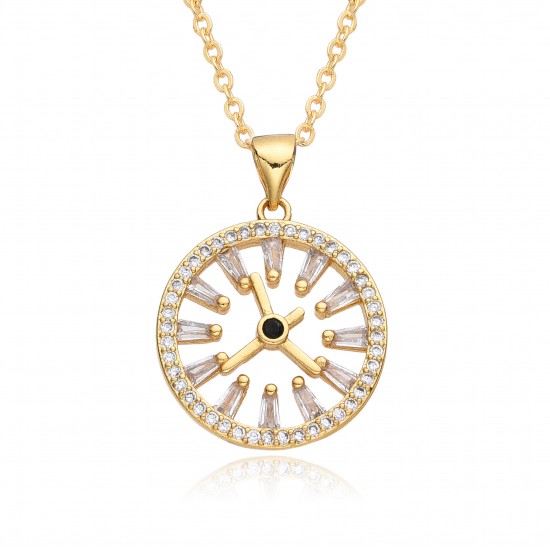 Micro-set zircon clock pendant, black zirconium clock, lucky compass pendant necklace, a cross-border bestseller accessory from Europe and America Micro-set zircon clock pendant, black zirconium clock, lucky compass pendant necklace, a cross-border bestseller accessory from Europe and America