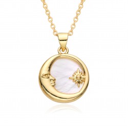 A zircon fashionable gold-plated geometric circular star and moon necklace from Europe and America