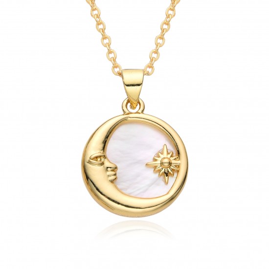 A zircon fashionable gold-plated geometric circular star and moon necklace from Europe and America A zircon fashionable gold-plated geometric circular star and moon necklace from Europe and America