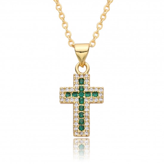 Exaggerated street trend hip-hop sweet and cool style, slightly inlaid colorful cross necklace pendant, personalized and versatile collarbone chain Exaggerated street trend hip-hop sweet and cool style, slightly inlaid colorful cross necklace pendant, personalized and versatile collarbone chain