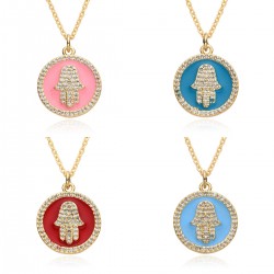 Oil-dropped diamond-encrusted palm necklace for women, fashionable and versatile, with a high-end feel. Zircon pendant, a small cross-border square accessory from Europe and America