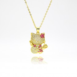 Hip-hop style cute and sweet full diamond cat KT pendant necklace, luxurious cartoon cat necklace, elegant and fashionable jewelry