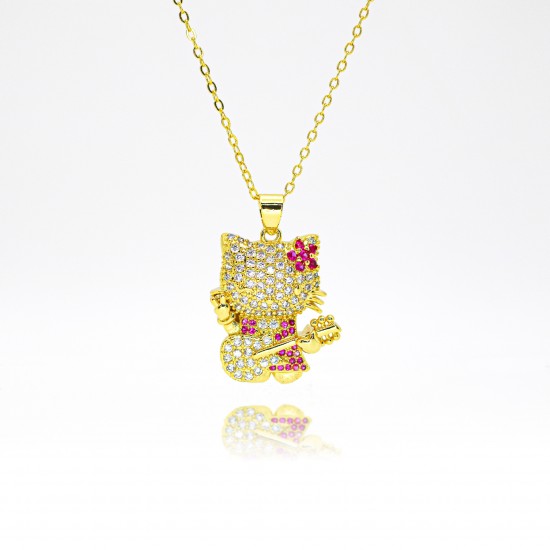 Hip-hop style cute and sweet full diamond cat KT pendant necklace, luxurious cartoon cat necklace, elegant and fashionable jewelry Hip-hop style cute and sweet full diamond cat KT pendant necklace, luxurious cartoon cat necklace, elegant and fashionable jewelry