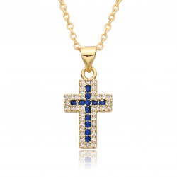 Exaggerated street trend hip-hop sweet and cool style, slightly inlaid colorful cross necklace pendant, personalized and versatile collarbone chain