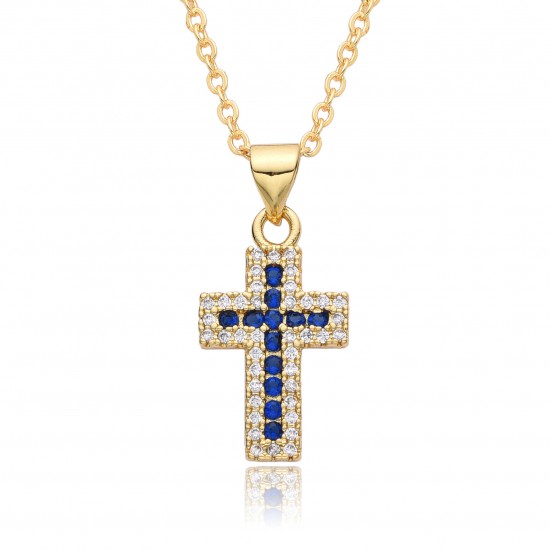 Exaggerated street trend hip-hop sweet and cool style, slightly inlaid colorful cross necklace pendant, personalized and versatile collarbone chain Exaggerated street trend hip-hop sweet and cool style, slightly inlaid colorful cross necklace pendant, personalized and versatile collarbone chain