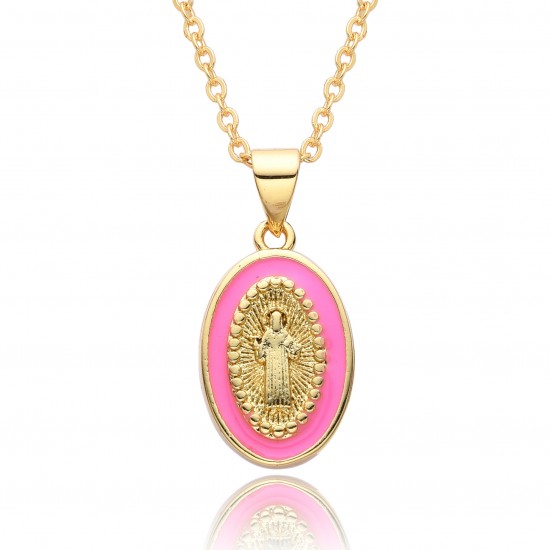 European and American cross-border religious oil-dripping pendant, oval-shaped women's jewelry, God Jesus, Virgin Mary necklace European and American cross-border religious oil-dripping pendant, oval-shaped women's jewelry, God Jesus, Virgin Mary necklace