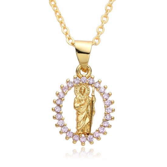 European and American cross-border religious personality statue collarbone chain Zircon eco-friendly copper material pendant necklace copper plating 18kB181 European and American cross-border religious personality statue collarbone chain Zircon eco-friendly copper material pendant necklace copper plating 18kB181