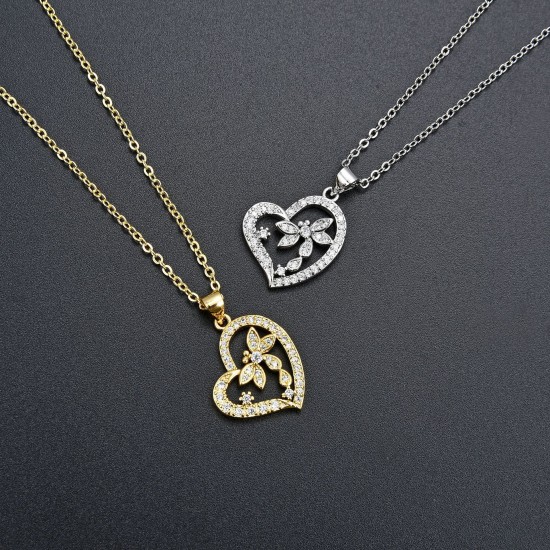 Cross-border hot-selling personalized and fashionable heart-shaped diamond-shaped rose dragonfly butterfly pendant collarbone couple necklace Cross-border hot-selling personalized and fashionable heart-shaped diamond-shaped rose dragonfly butterfly pendant collarbone couple necklace
