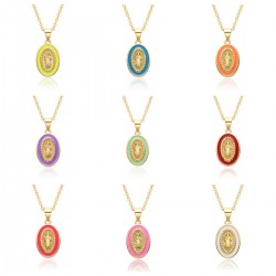 European and American cross-border religious oil-dripping pendant, oval-shaped women's jewelry, God Jesus, Virgin Mary necklace