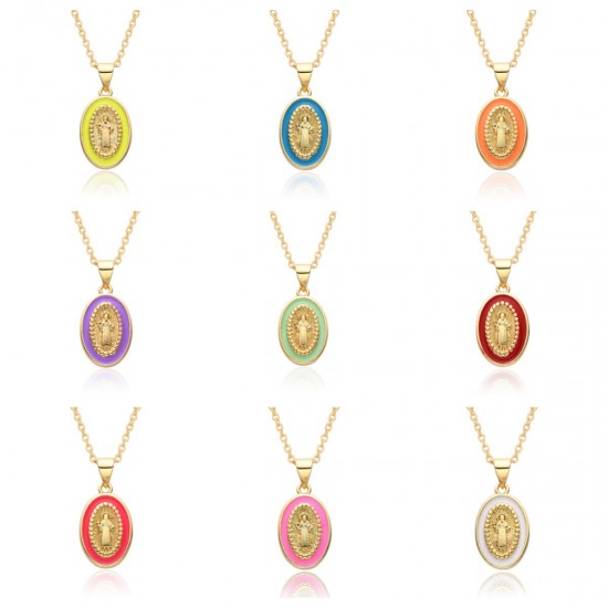 European and American cross-border religious oil-dripping pendant, oval-shaped women's jewelry, God Jesus, Virgin Mary necklace European and American cross-border religious oil-dripping pendant, oval-shaped women's jewelry, God Jesus, Virgin Mary necklace