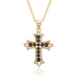 2023 new micro-set hollowed-out cross necklace, women's summer accessory pendant, fashionable and simple sweater chain accessory