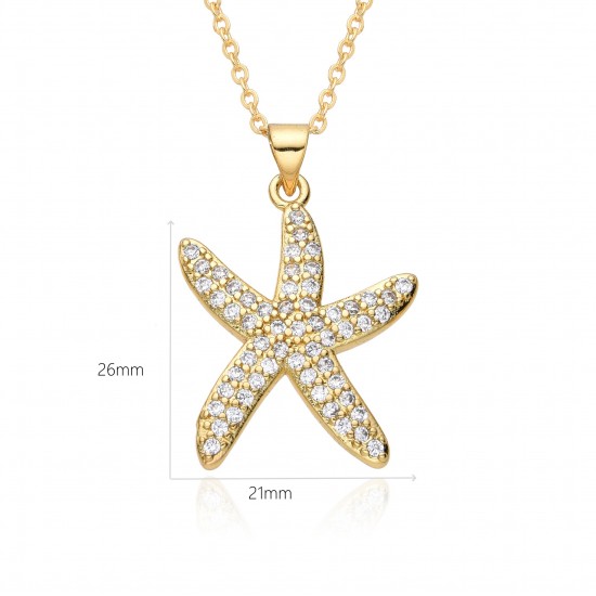 The French light luxury style zircon starfish pendant women's necklace, set with zircon real gold and coated copper pendant necklace, is niche The French light luxury style zircon starfish pendant women's necklace, set with zircon real gold and coated copper pendant necklace, is niche