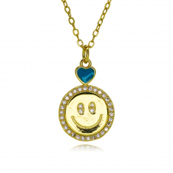 Smiling face style foreign trade micro-set smiling face pendant, collarbone chain, female drop, peach heart, smiling color pendant necklace Smiling face style foreign trade micro-set smiling face pendant, collarbone chain, female drop, peach heart, smiling color pendant necklace
