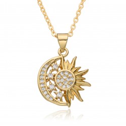 The new European and American ethnic style slightly set zircon sun and moon necklace pendant features a light luxury and niche design with a cold collarbone chain