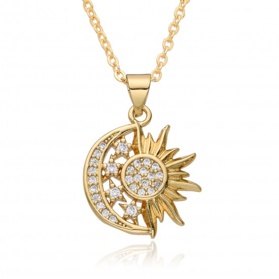 The new European and American ethnic style slightly set zircon sun and moon necklace pendant features a light luxury and niche design with a cold collarbone chain The new European and American ethnic style slightly set zircon sun and moon necklace pendant features a light luxury and niche design with a cold collarbone chain